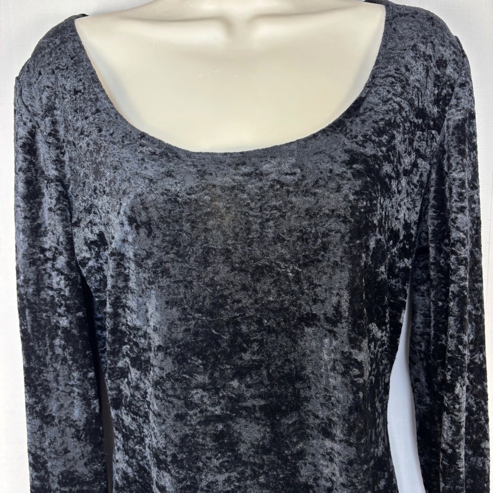 Vintage 90s Molly Malloy Crushed Velvet Midi BodyCon Long Sleeve Dress Sz 10